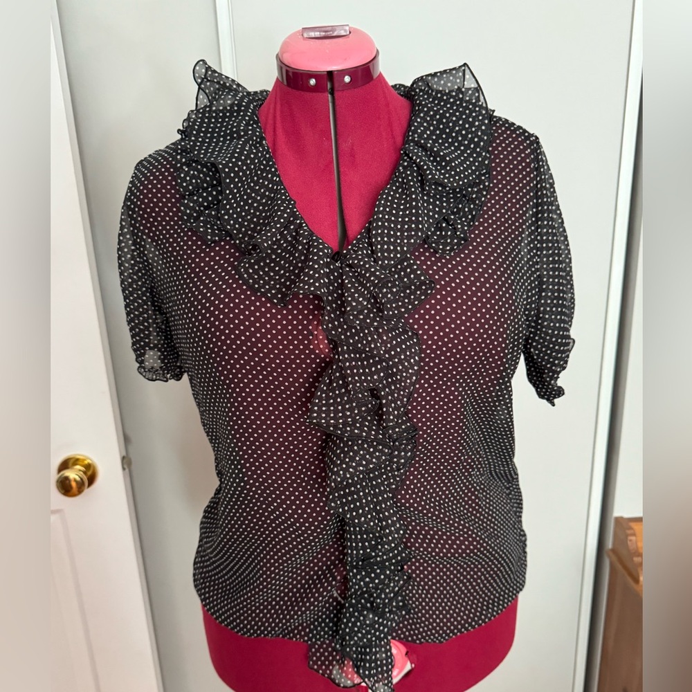 Polka dot ruffled dress shirt/blouse